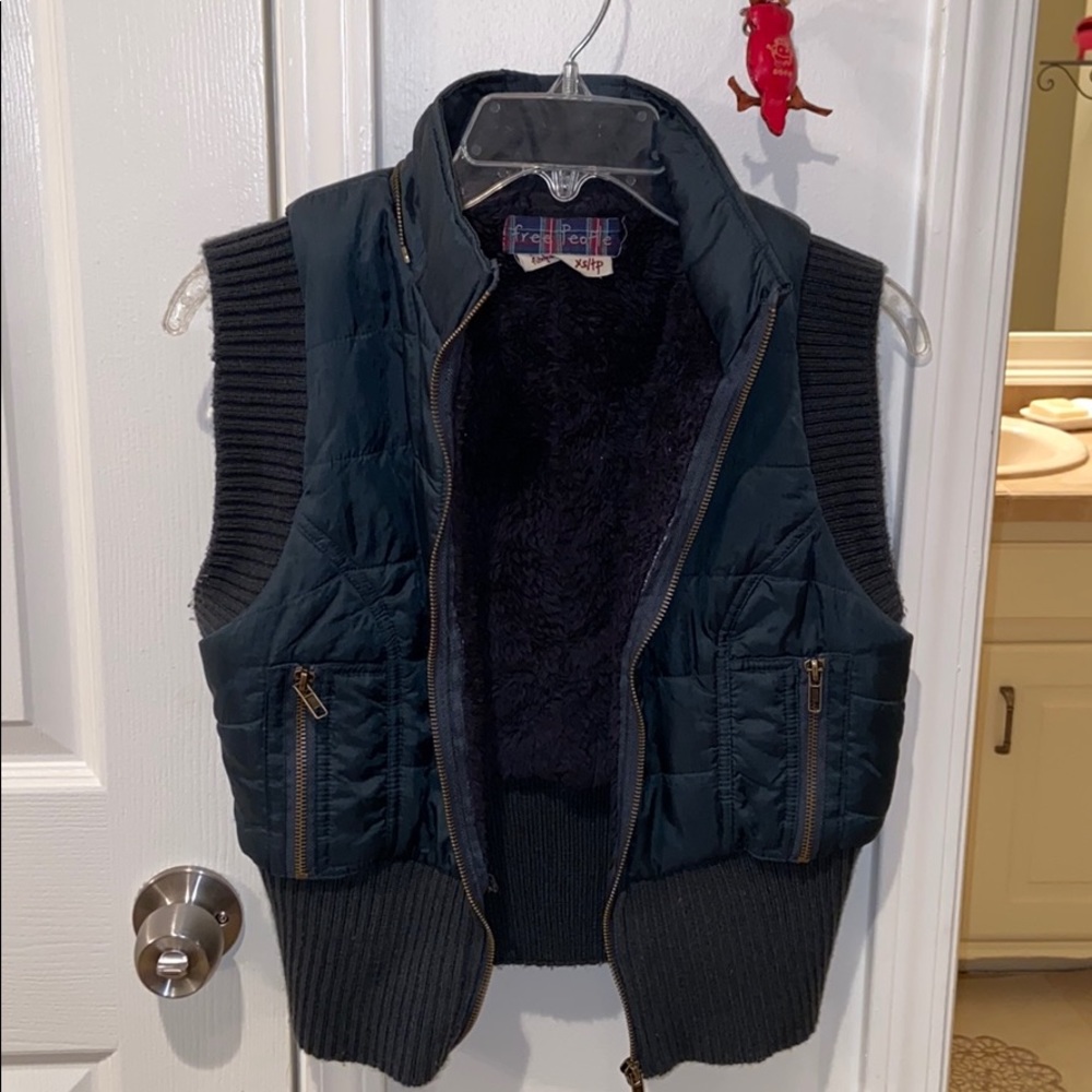 Navy down and fur lined free people vest